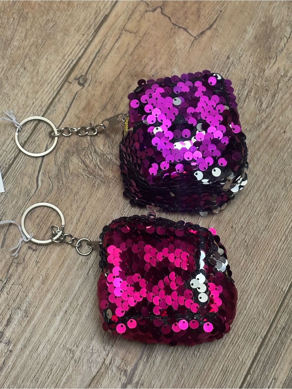 Sequin Square Keychain Pouch - Set of 2  Pink and Purple